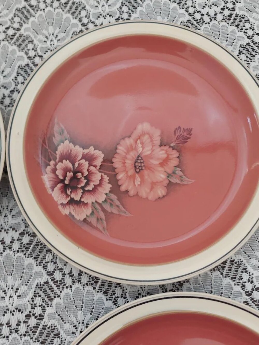 Vintage Denby England Damask Pink Stoneware Salad Plates x4 - Picture 7 of 10